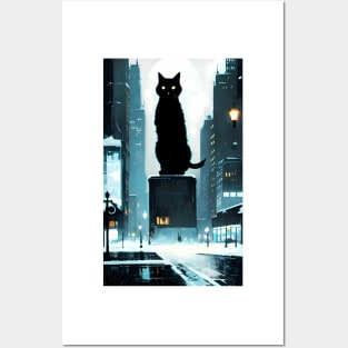 Black yule Cat at night 2 Posters and Art